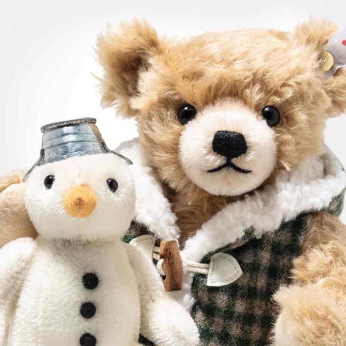 Steiff EAN 007538 Teddybeer met sneeuwman close up gezicht