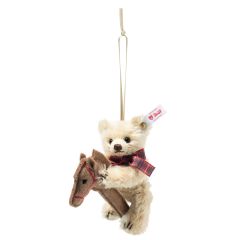 Steiff ornament teddy bear on hobby horse EAN 007651
